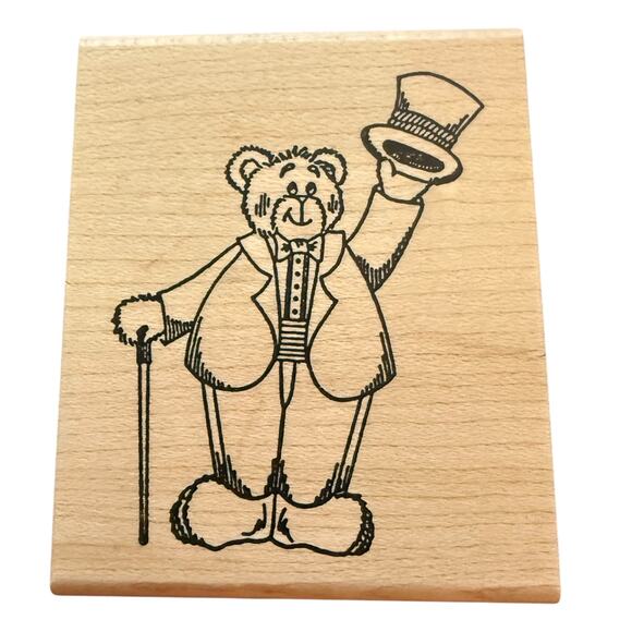 Holly Berry House Showtime Bear In Suit Rubber Stamp - Picture 1 of 2